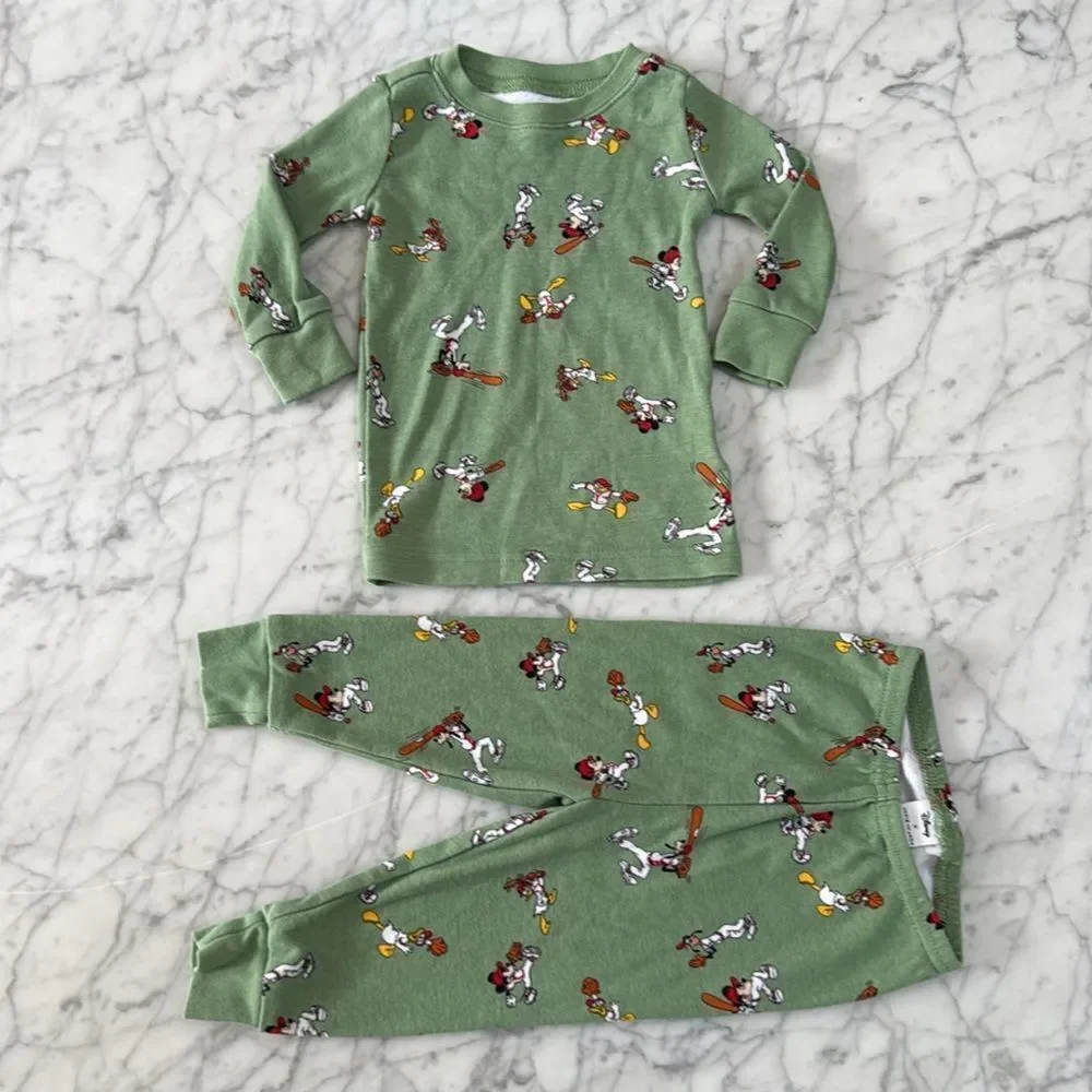Janie and Jack Disney Mickey Mouse Baseball Pajama Set NWOT Sz 12/18 Mo
